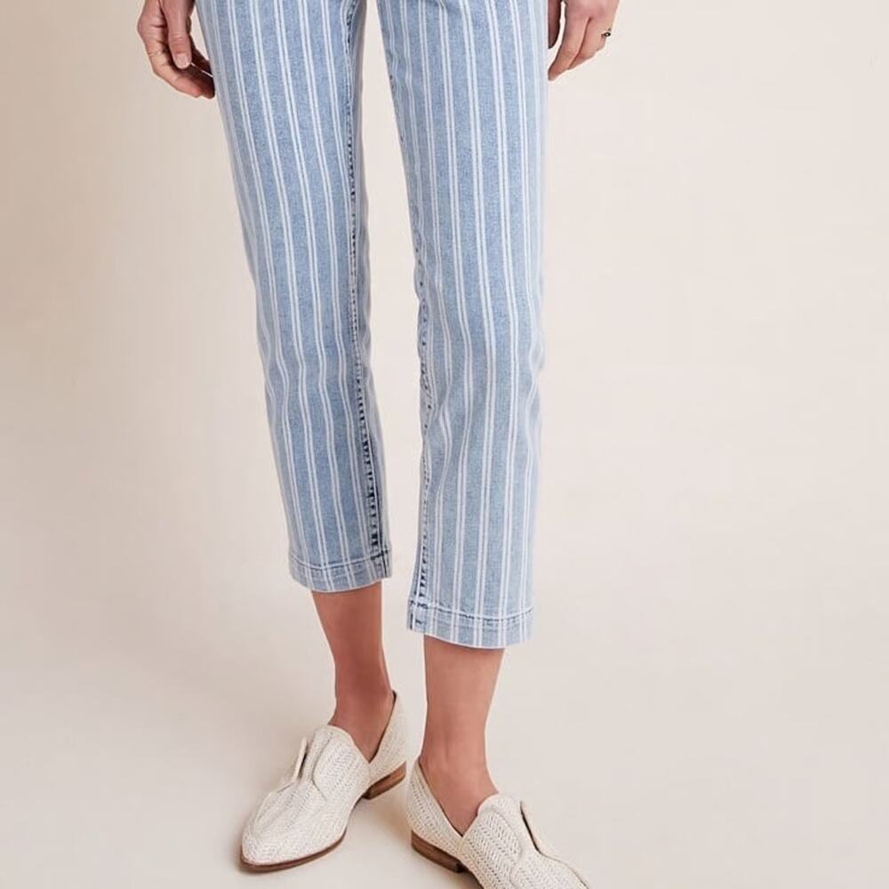 Anthropologie Pilcro High Rise Slim Stripe Acid Wash Crop Jeans 29 Nautical Euro - Picture 16 of 16